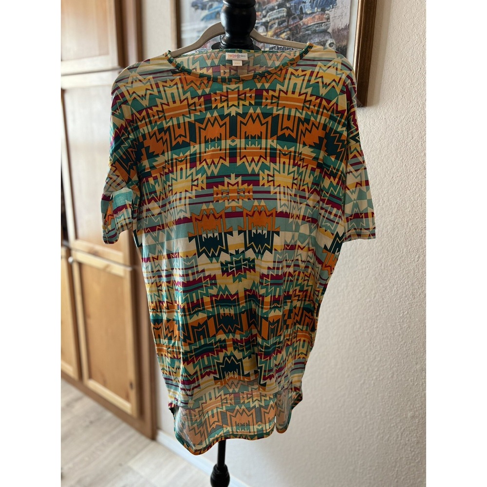 Lula Roe Irma Womens Sz‎ XXS High Low Tunic Top Multi Prints Short Sleeve